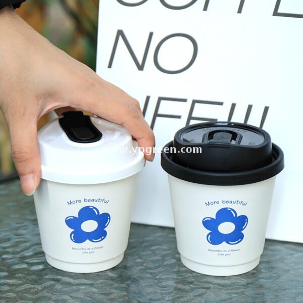 8oz / 12oz Orchid Logo Coffee Paper Cups – Disposable Hot Drink Cups with U-Shaped or Clear Lids