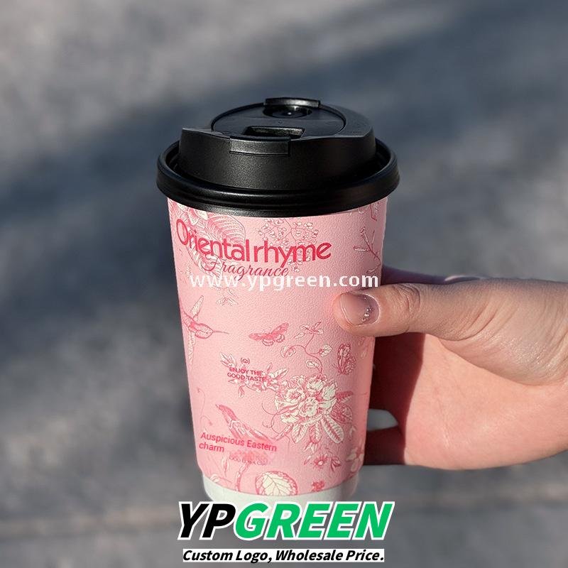 500ml / 600ml UV-Textured Double PE Coated Paper Cups – Hollow Wall Milk Tea Cups for Hot Drinks & Takeaway