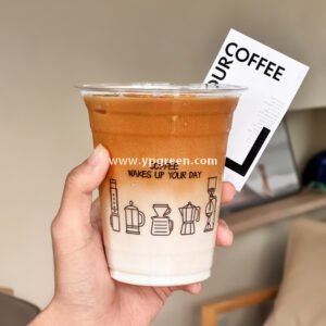 400ml Disposable PET Coffee Cup – 14oz Custom Coffee Machine Design 9.8x6.0x10.7cm
