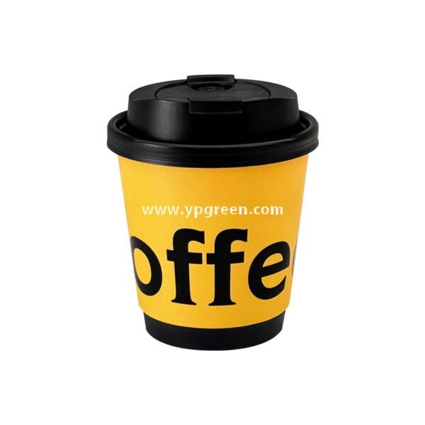 Yellow Double Wall Coffee Cups 260ml / 280ml / 330ml / 400ml / 500ml / 600ml Hollow Kraft Paper Cups Made from Virgin Pulp