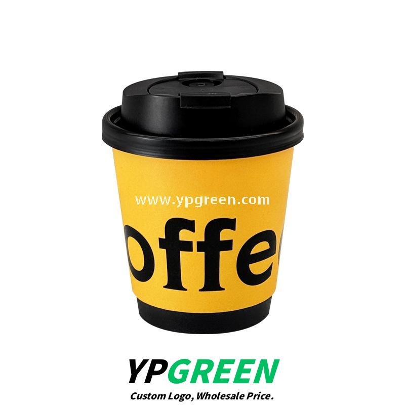 Yellow Double Wall Coffee Cups 260ml / 280ml / 330ml / 400ml / 500ml / 600ml Hollow Kraft Paper Cups Made from Virgin Pulp