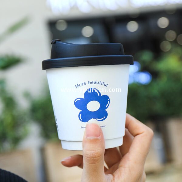 8oz / 12oz Orchid Logo Coffee Paper Cups – Disposable Hot Drink Cups with U-Shaped or Clear Lids