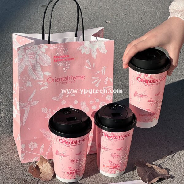 500ml / 600ml UV-Textured Double PE Coated Paper Cups – Hollow Wall Milk Tea Cups for Hot Drinks & Takeaway