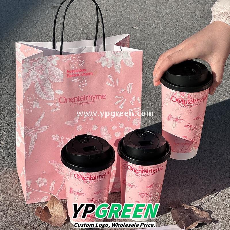 500ml / 600ml UV-Textured Double PE Coated Paper Cups – Hollow Wall Milk Tea Cups for Hot Drinks & Takeaway