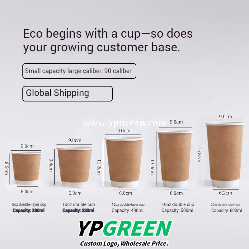 100ml / 280ml / 330ml / 380ml Kraft Coffee Cups with Lids – Thickened Disposable Paper Cups for Hot Drinks & Custom Logo