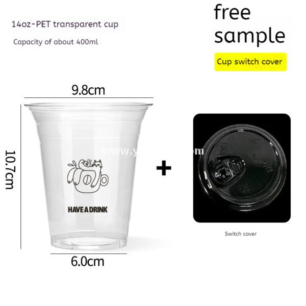 14oz Cute Cat Plastic Iced Coffee Cup with Lid 9.8x6.0x10.7cm – 400ml Latte Cup Factory