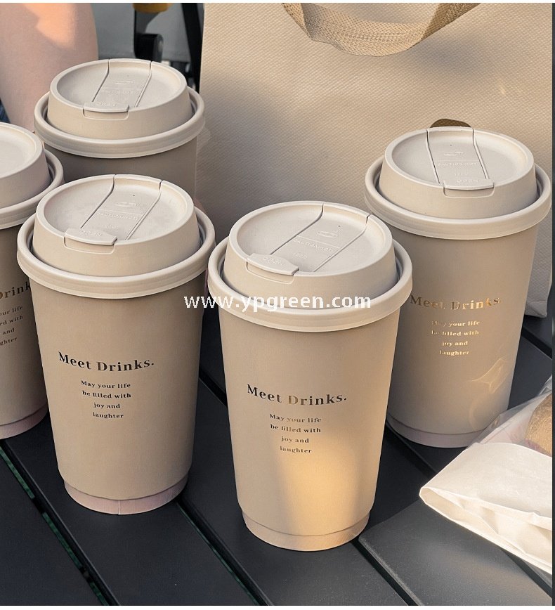 16oz / 500ml Soft-Touch Paper Coffee Cups – Gold Hot Stamping Disposable Cups for Premium Takeaway