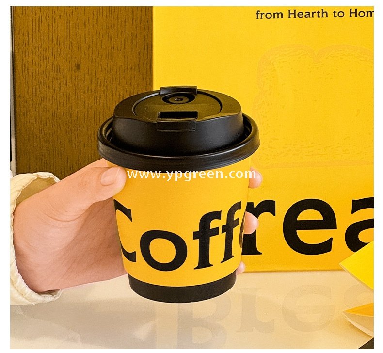 Yellow Double Wall Coffee Cups 260ml / 280ml / 330ml / 400ml / 500ml / 600ml Hollow Kraft Paper Cups Made from Virgin Pulp