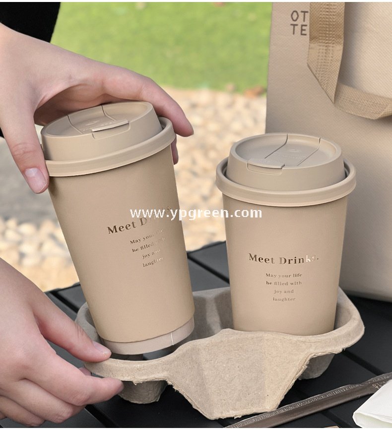 16oz / 500ml Soft-Touch Paper Coffee Cups – Gold Hot Stamping Disposable Cups for Premium Takeaway