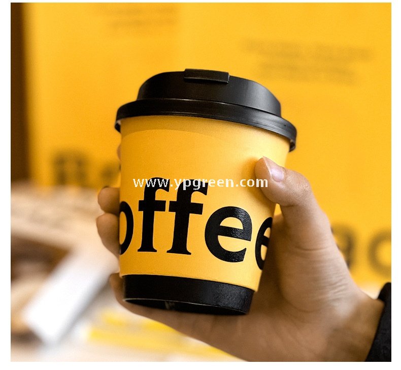Yellow Double Wall Coffee Cups 260ml / 280ml / 330ml / 400ml / 500ml / 600ml Hollow Kraft Paper Cups Made from Virgin Pulp