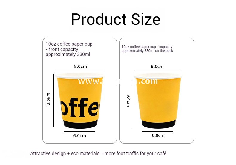 Yellow Double Wall Coffee Cups 260ml / 280ml / 330ml / 400ml / 500ml / 600ml Hollow Kraft Paper Cups Made from Virgin Pulp