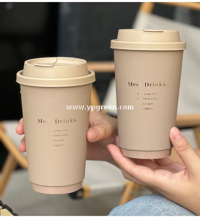 16oz / 500ml Soft-Touch Paper Coffee Cups – Gold Hot Stamping Disposable Cups for Premium Takeaway