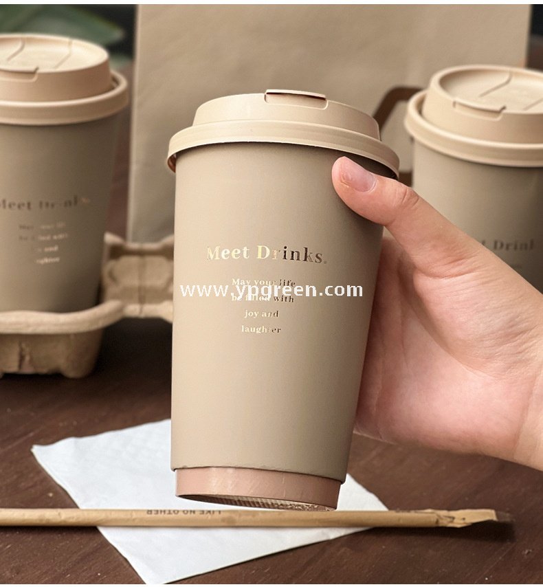 16oz / 500ml Soft-Touch Paper Coffee Cups – Gold Hot Stamping Disposable Cups for Premium Takeaway