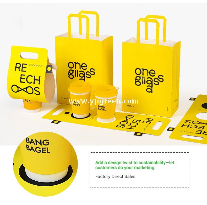 Yellow Double Wall Coffee Cups 260ml / 280ml / 330ml / 400ml / 500ml / 600ml Hollow Kraft Paper Cups Made from Virgin Pulp