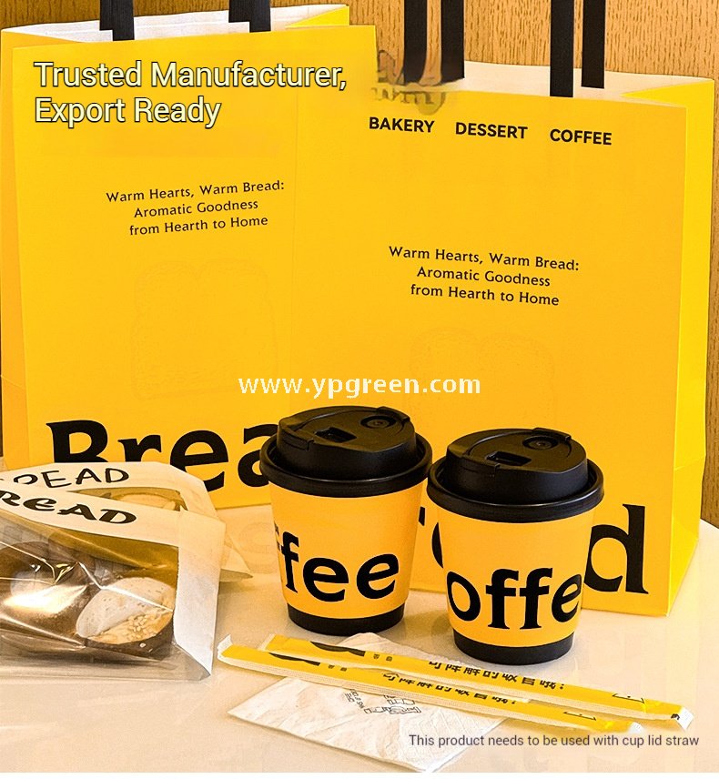 Yellow Double Wall Coffee Cups 260ml / 280ml / 330ml / 400ml / 500ml / 600ml Hollow Kraft Paper Cups Made from Virgin Pulp