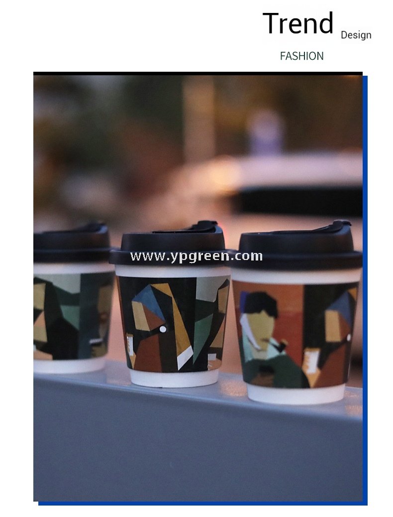 330ml Art Print Disposable Coffee Cup with Lid – Hollow Paper Cup with Famous Painting Design