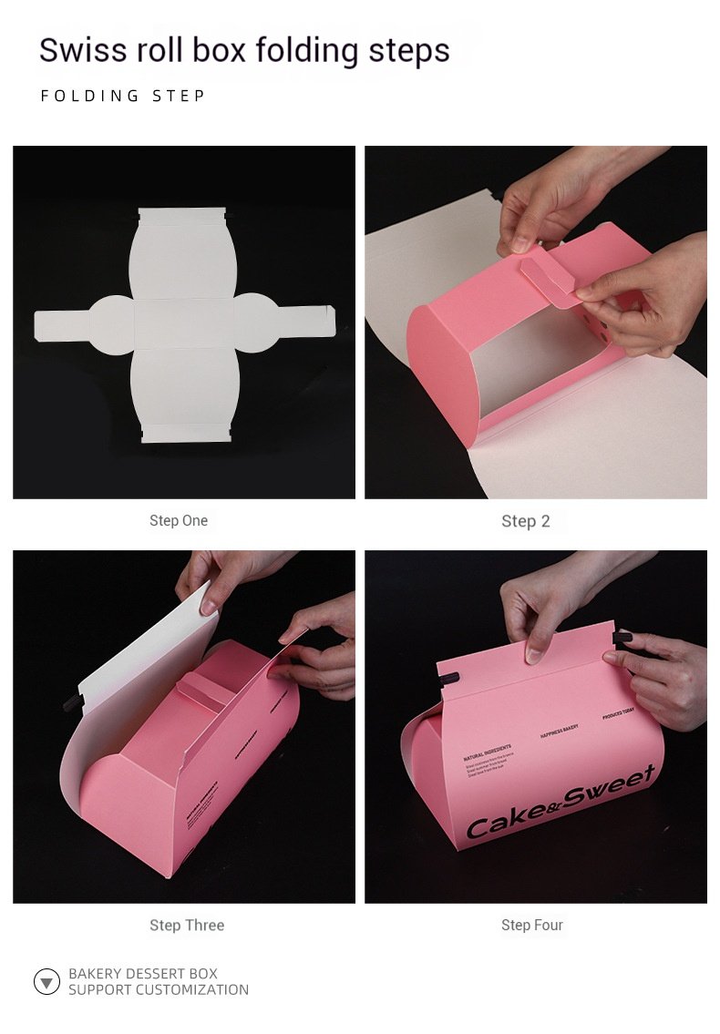 Pink Bakery Boxes for Mousse Cake & Swiss Roll – Disposable Paper Dessert Packaging with Custom Logo Option