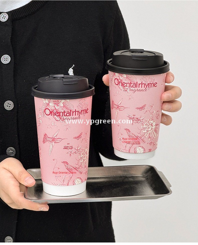 500ml / 600ml UV-Textured Double PE Coated Paper Cups – Hollow Wall Milk Tea Cups for Hot Drinks & Takeaway