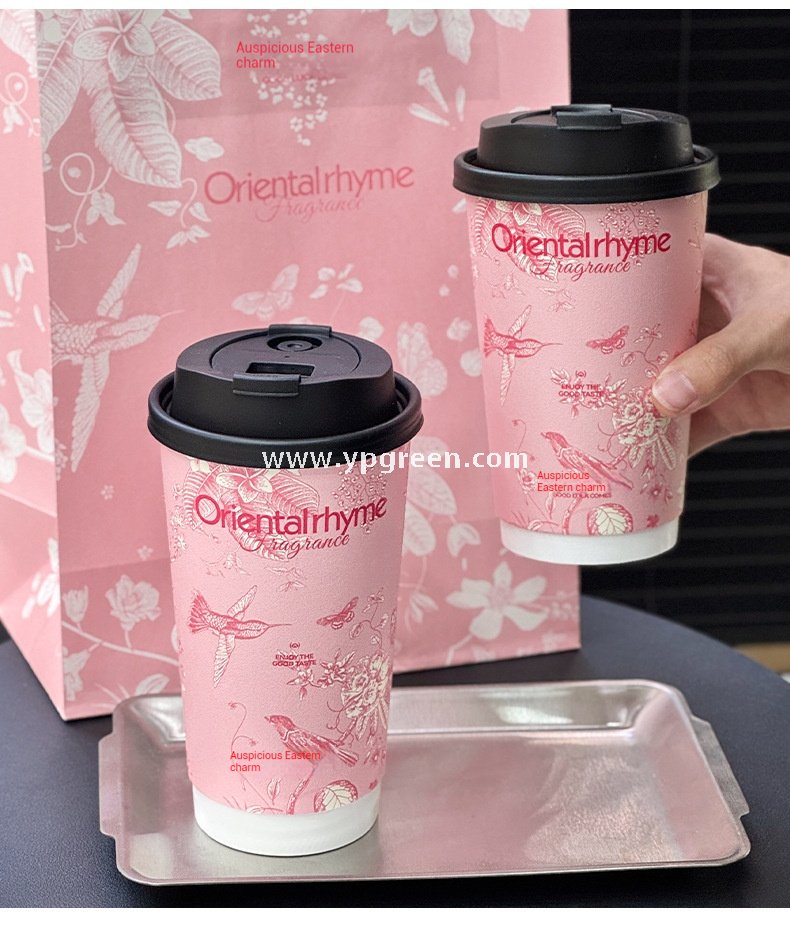 500ml / 600ml UV-Textured Double PE Coated Paper Cups – Hollow Wall Milk Tea Cups for Hot Drinks & Takeaway