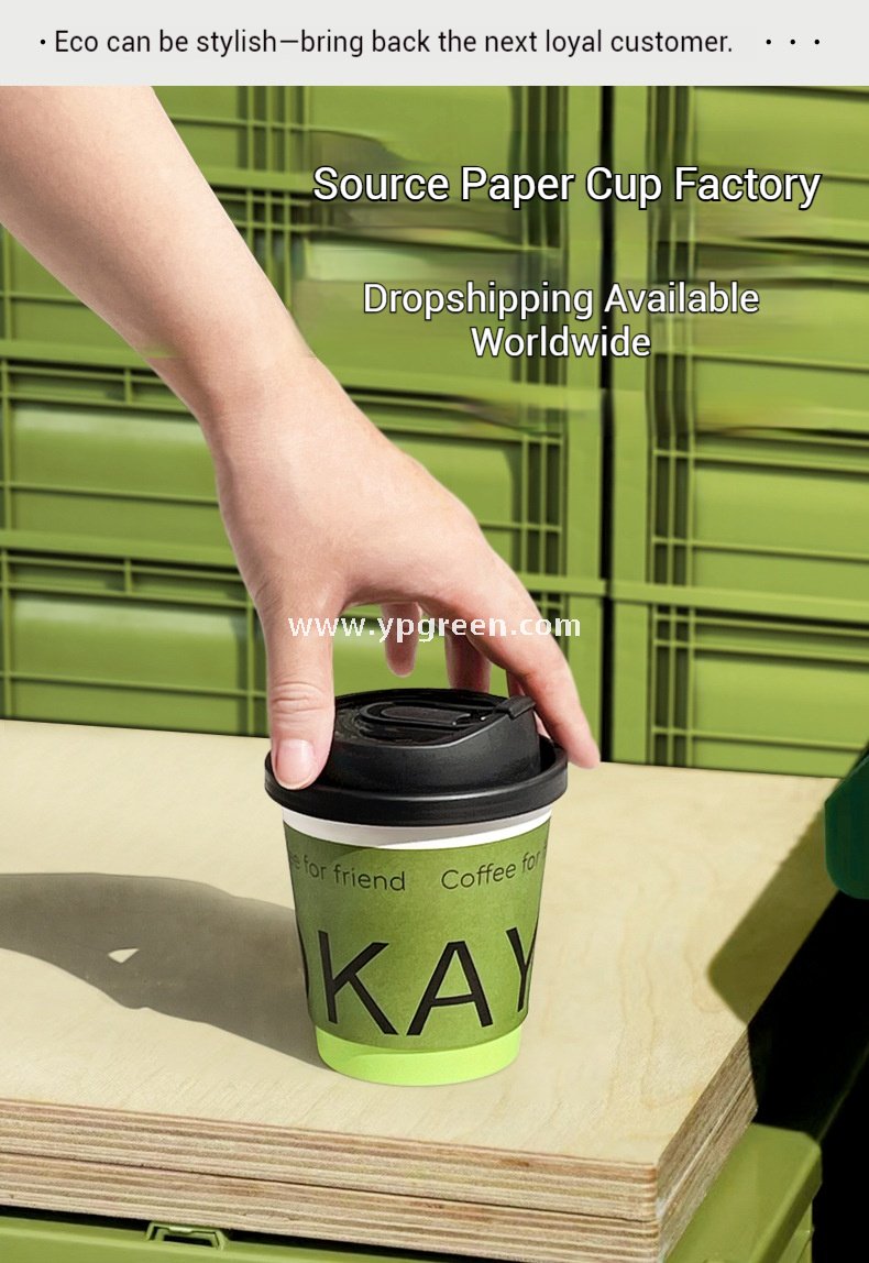8oz / 10oz / 12oz / 16oz Green Disposable Paper Cups with Lids – Heat-Resistant Coffee Cups for Café & Restaurant