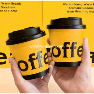 Yellow Double Wall Coffee Cups 260ml / 280ml / 330ml / 400ml / 500ml / 600ml Hollow Kraft Paper Cups Made from Virgin Pulp