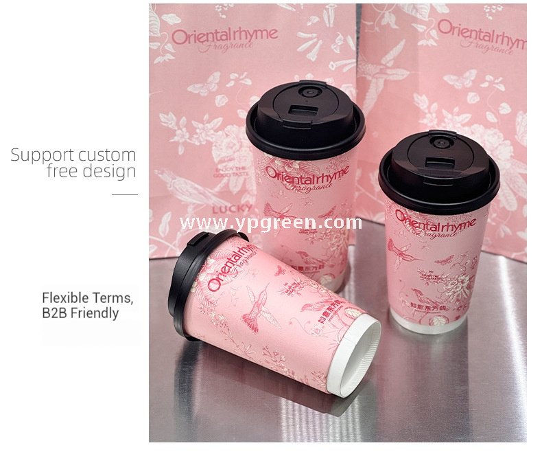 500ml / 600ml UV-Textured Double PE Coated Paper Cups – Hollow Wall Milk Tea Cups for Hot Drinks & Takeaway