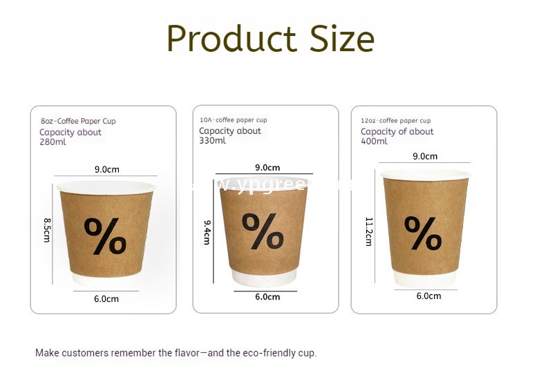 100ml / 280ml / 330ml / 380ml Kraft Coffee Cups with Lids – Thickened Disposable Paper Cups for Hot Drinks & Custom Logo