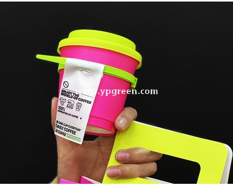 330ml Neon Pink Coffee Paper Cup with Neon Green Tie – Disposable To-Go Drink Cup with Lid & Strap