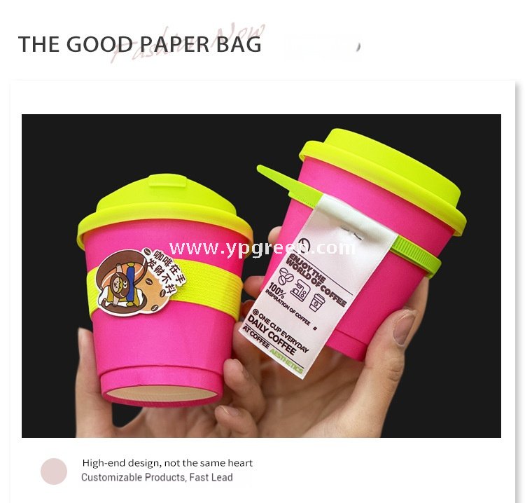 330ml Neon Pink Coffee Paper Cup with Neon Green Tie – Disposable To-Go Drink Cup with Lid & Strap