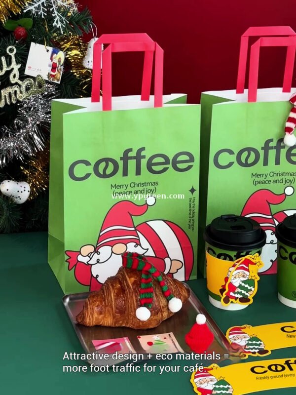 12oz / 400ml Christmas Coffee Cups with Sleeves & Bags – Santa Claus Holiday Design for Takeaway