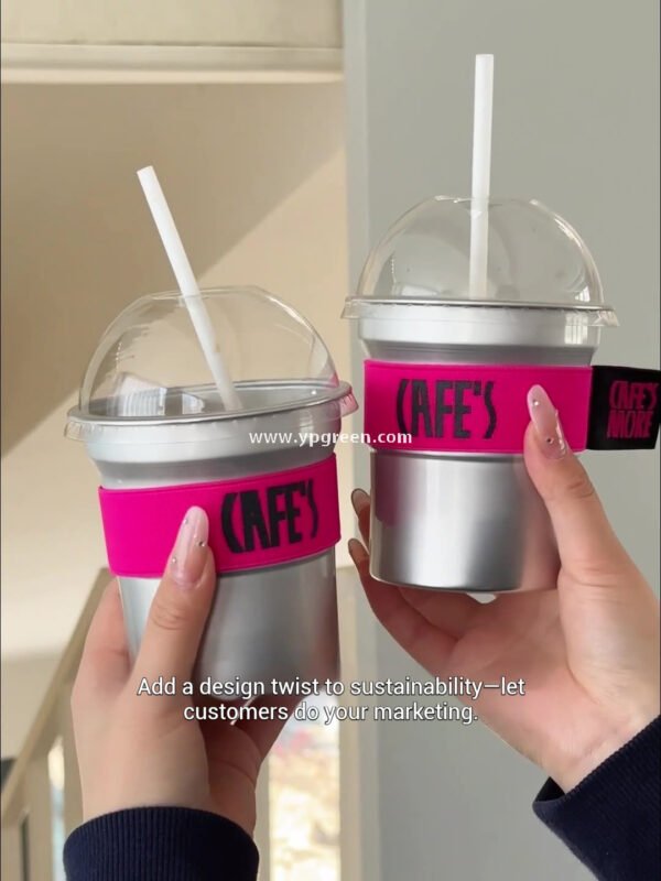 500ml Brushed Silver Aluminum Coffee Cups – High-End Disposable Cups for Milk Tea & Takeaway