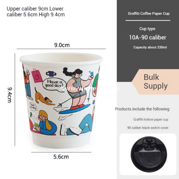 7oz–22oz Custom Cartoon Coffee Cups with Lids – Disposable, Thickened, Anti-Scald Paper Cups