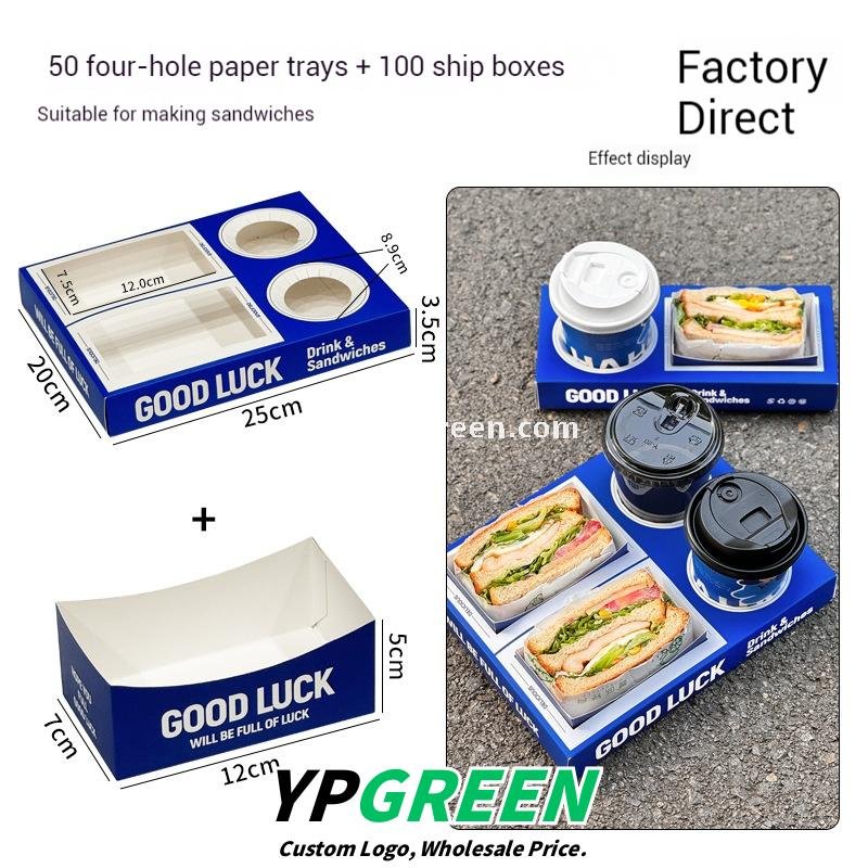 Klein Blue Sandwich Packaging Box – Food Grade White Cardboard for Thick Toast & Breakfast To-Go