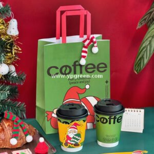 12oz / 400ml Christmas Coffee Cups with Sleeves & Bags – Santa Claus Holiday Design for Takeaway