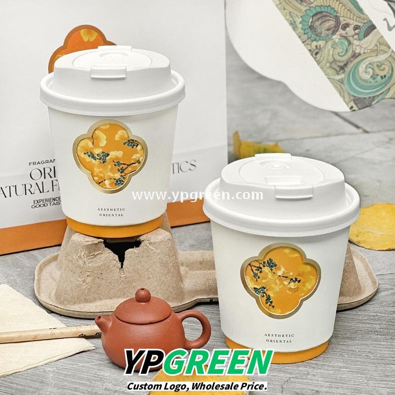330ml 10oz Die-Cut Double-Wall Paper Cup with Matte Gold Foil Stamping