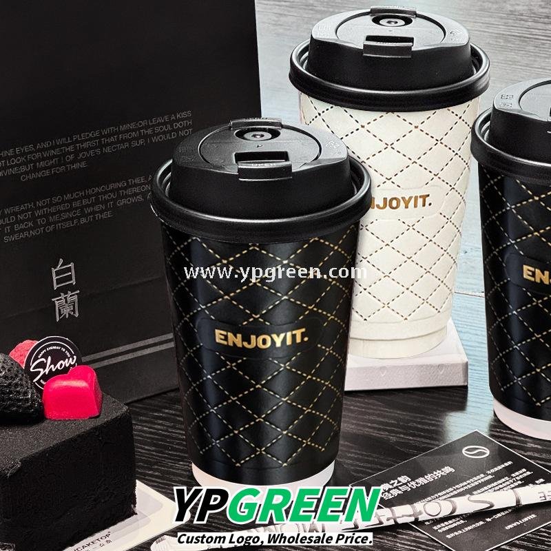 500ml Foil Stamped Milk Tea Paper Cup – 16oz Double Wall Embossed Cup for To-Go Drinks