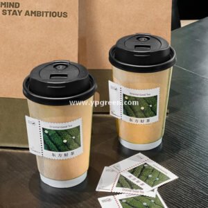 500ml 16oz Custom Coffee Cups with Postage Stamp Stickers – Retro-Themed Paper Cups for Takeaway