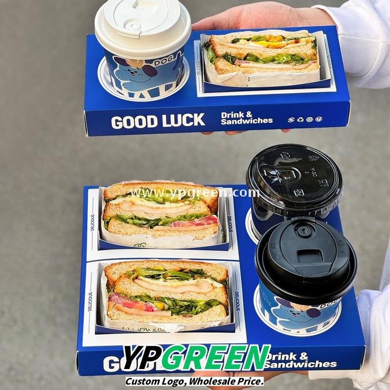 Klein Blue Sandwich Packaging Box – Food Grade White Cardboard for Thick Toast & Breakfast To-Go