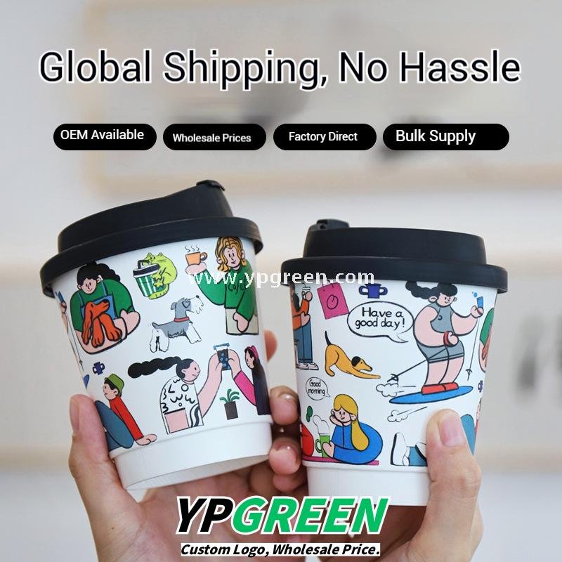 7oz–22oz Custom Cartoon Coffee Cups with Lids – Disposable, Thickened, Anti-Scald Paper Cups