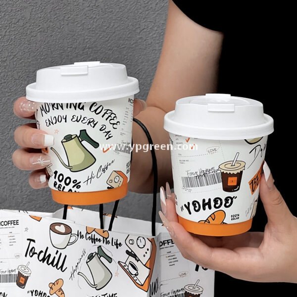 330ml Custom Branded To-Go Coffee Cups – Heat-Resistant Paper with Lid, Logo & Cartoon Printing