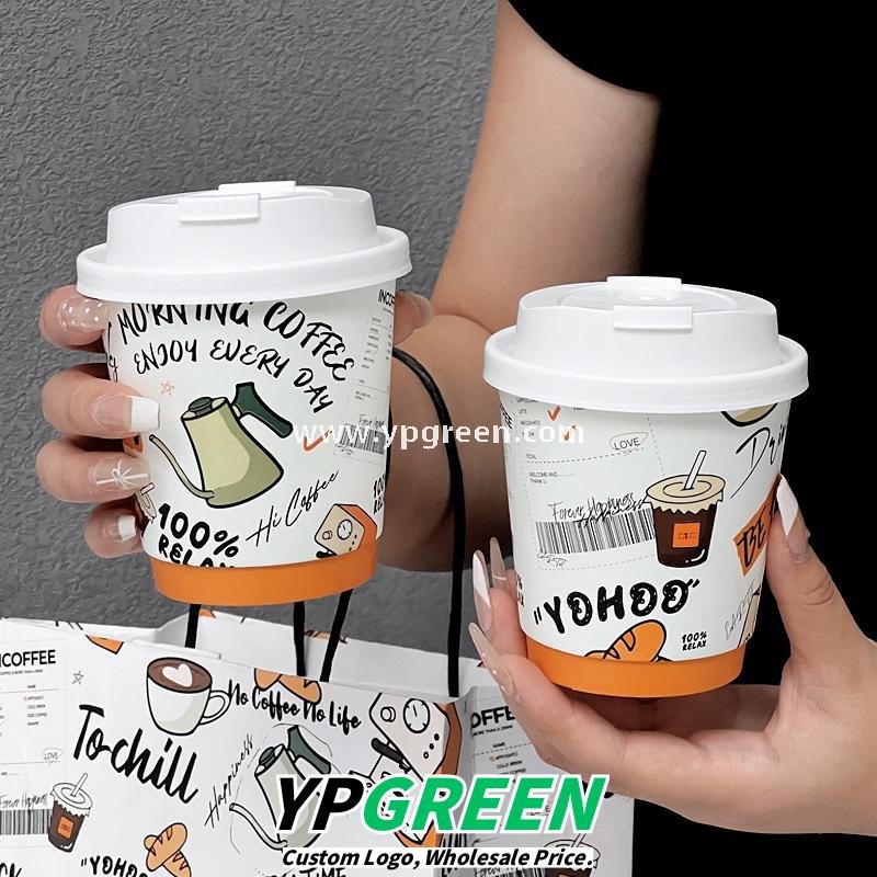 330ml Custom Branded To-Go Coffee Cups – Heat-Resistant Paper with Lid, Logo & Cartoon Printing