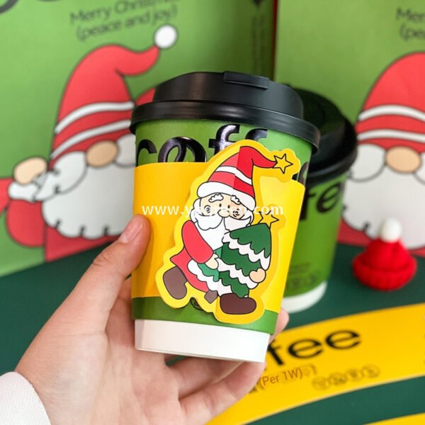 12oz / 400ml Christmas Coffee Cups with Sleeves & Bags – Santa Claus Holiday Design for Takeaway