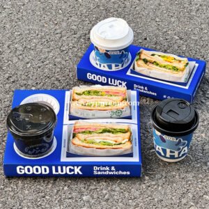 Klein Blue Sandwich Packaging Box – Food Grade White Cardboard for Thick Toast & Breakfast To-Go