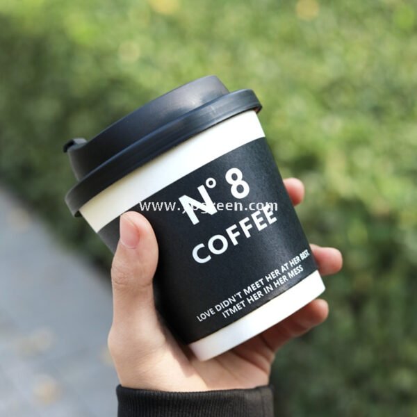 8oz / 12oz Black Paper Coffee Cups – 280ml / 400ml Disposable Cups with Custom Logo for Takeaway