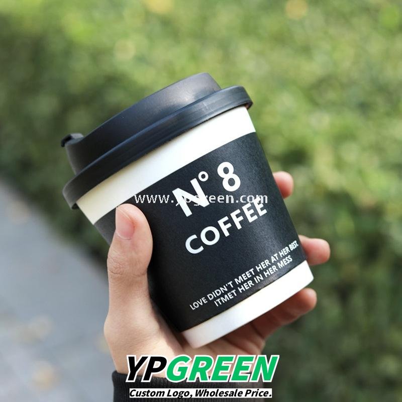 8oz / 12oz Black Paper Coffee Cups – 280ml / 400ml Disposable Cups with Custom Logo for Takeaway