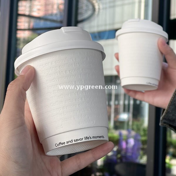 300ml / 10oz Deep Embossed White Coffee Cups – Textured Disposable Paper Cups for Takeaway & Custom Branding