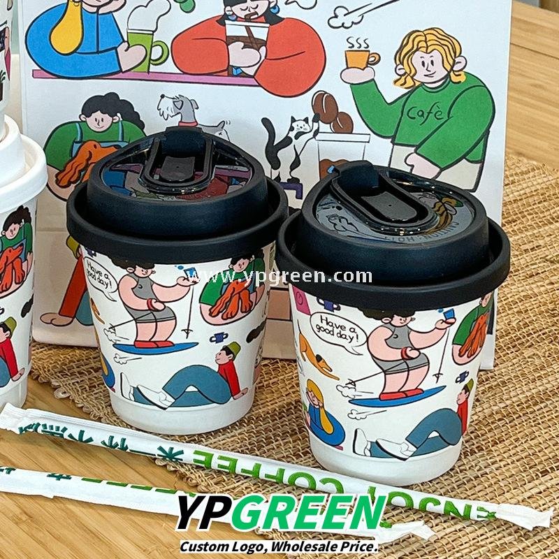 7oz–22oz Custom Cartoon Coffee Cups with Lids – Disposable, Thickened, Anti-Scald Paper Cups
