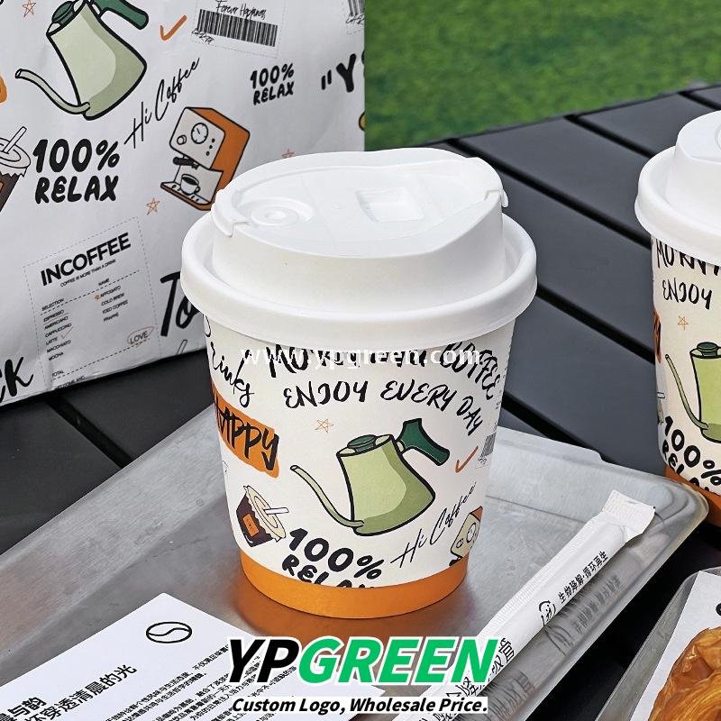 330ml Custom Branded To-Go Coffee Cups – Heat-Resistant Paper with Lid, Logo & Cartoon Printing