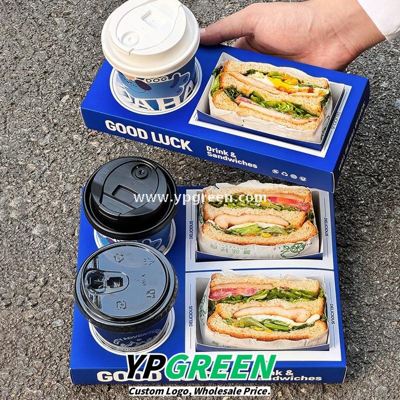 Klein Blue Sandwich Packaging Box – Food Grade White Cardboard for Thick Toast & Breakfast To-Go