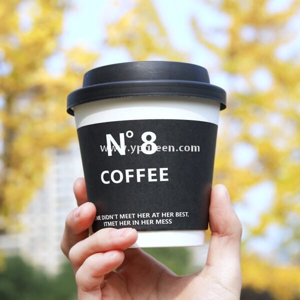 8oz / 12oz Black Paper Coffee Cups – 280ml / 400ml Disposable Cups with Custom Logo for Takeaway